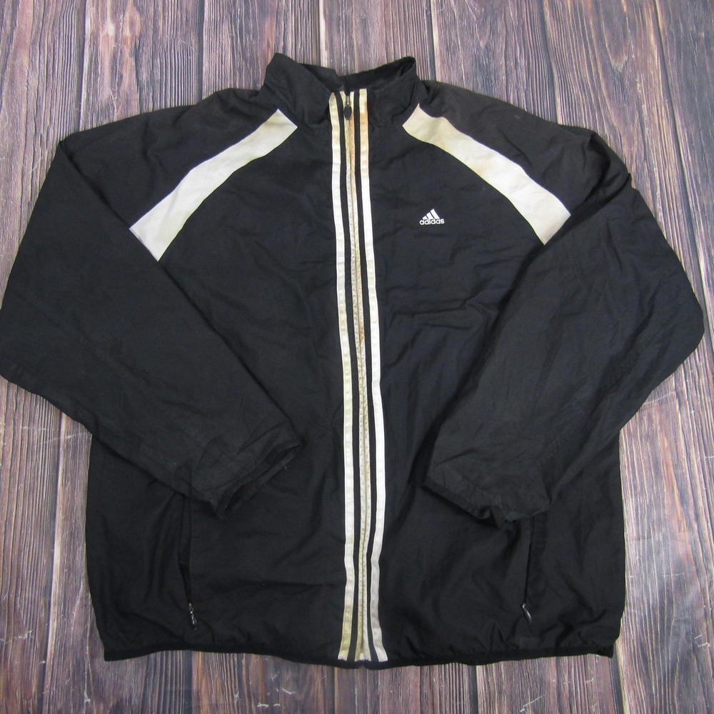 Adidas Jacket Mens XL Black White Full Zip Climaproof Running Windbreaker